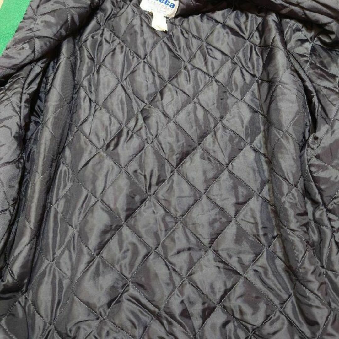 古着　袖レザー　スタジャン　ワッペン　刺繍　グリーン　スタジアムジャケットUSA メンズのジャケット/アウター(スタジャン)の商品写真