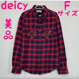 デイジー(Daisy)の美品　deicy チェック　シャツ　ビジュー　フリーサイズ　トップス　カジュアル(シャツ/ブラウス(長袖/七分))