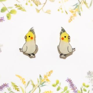 小さなピアスシリーズ★オカメインコのピアス/ノンホールピアス(樹脂イヤリング)(ピアス)