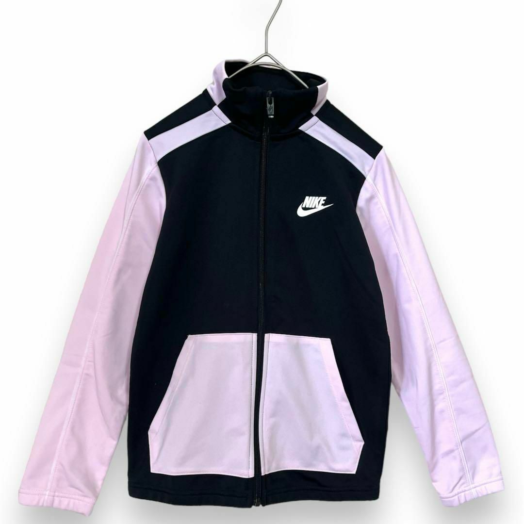 NIKE(ナイキ)のNIKE ナイキ キッズ ジャージ トラックジャケット 黒 ピンク S キッズ/ベビー/マタニティのキッズ服女の子用(90cm~)(ジャケット/上着)の商品写真