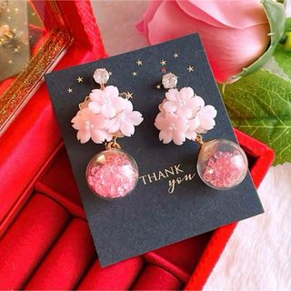 数量限定❣️桜 春 ピンク ガラスドーム ハンドメイド ピアス イヤリング(ピアス)