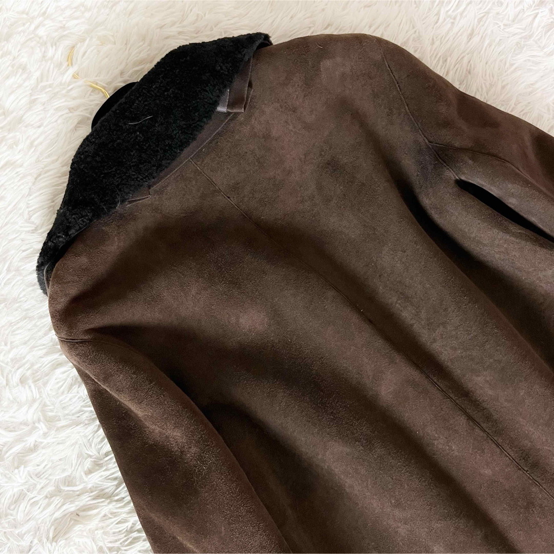 Marni(マルニ)のマルニ ムートンコート ボア ロングコート 襟元リボン ブラウン L 40 レディースのジャケット/アウター(ムートンコート)の商品写真