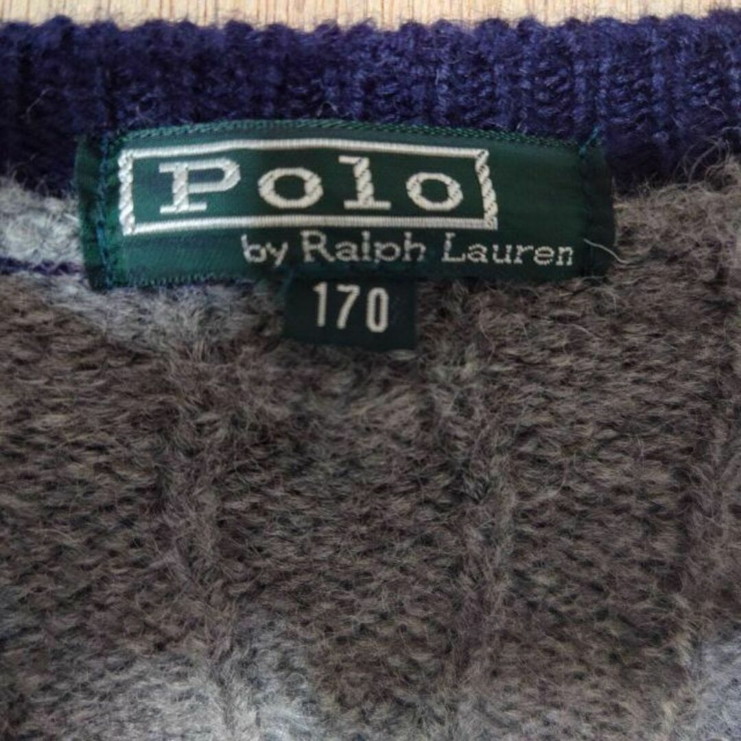 POLO RALPH LAUREN(ポロラルフローレン)の80s ポロラルフローレン　ケーブルニット　カーディガン　古着　ロゴ刺繍 メンズのトップス(カーディガン)の商品写真