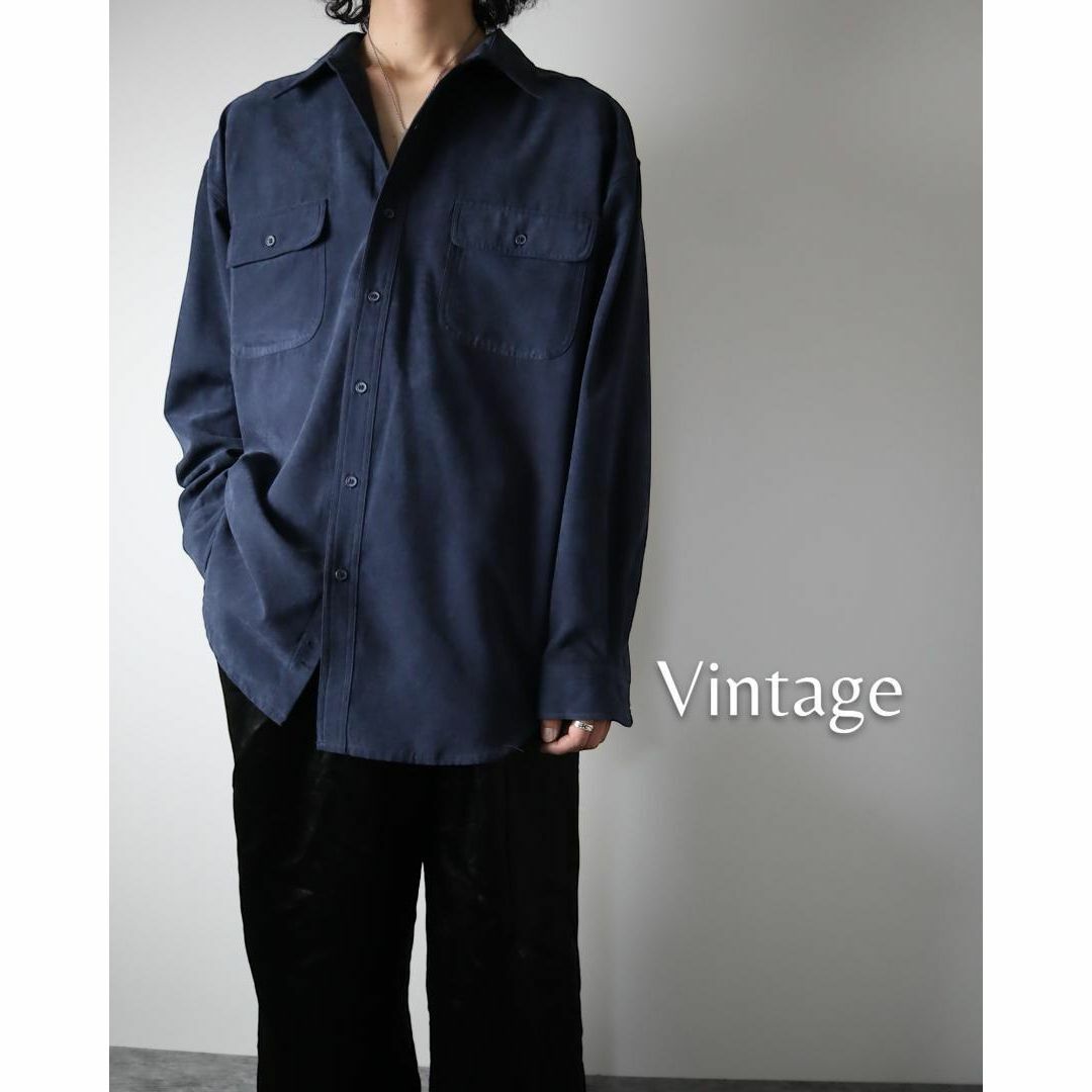 VINTAGE(ヴィンテージ)の【vintage】フェイク スエード ルーズ とろみ 長袖シャツ 濃紺 XL メンズのトップス(シャツ)の商品写真