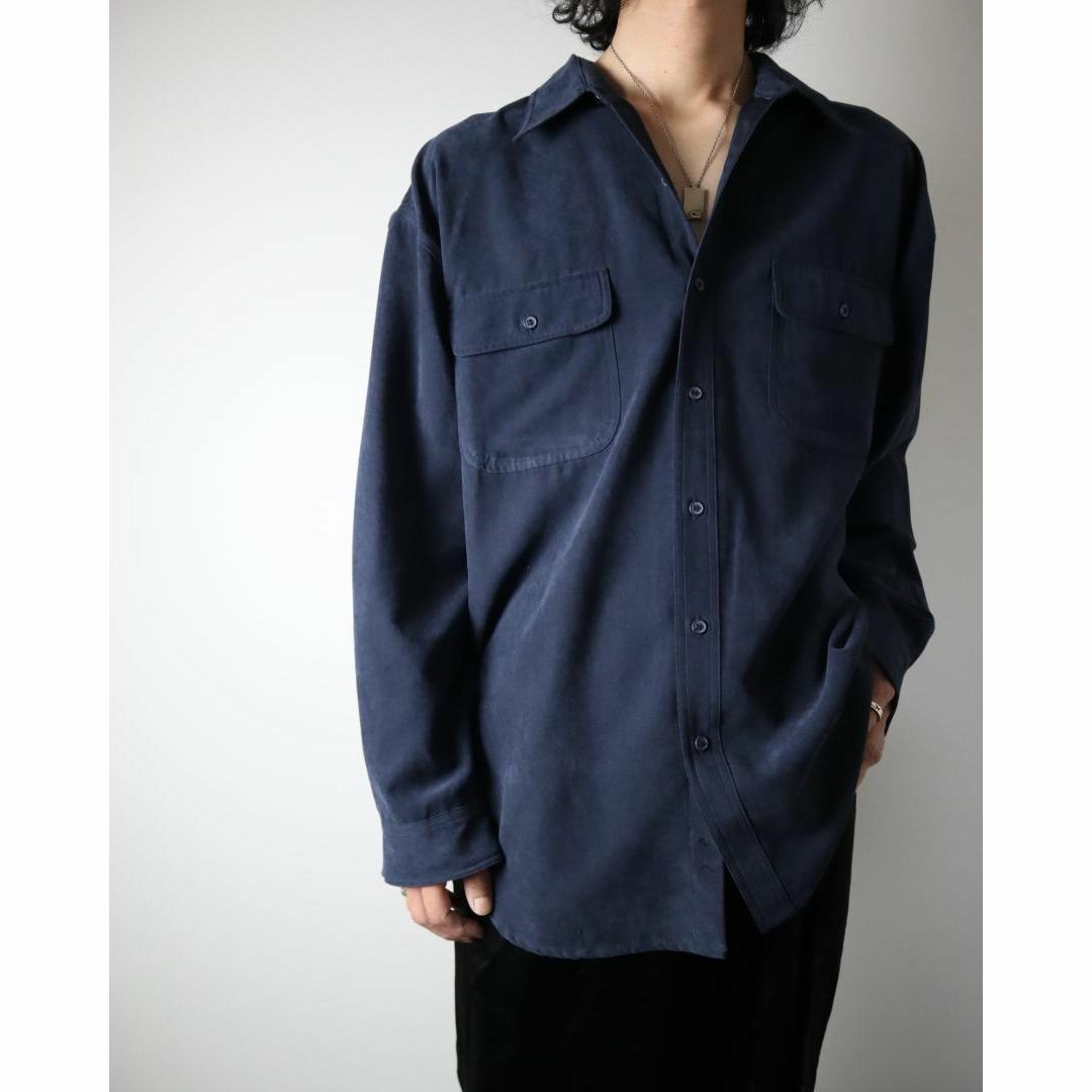 VINTAGE(ヴィンテージ)の【vintage】フェイク スエード ルーズ とろみ 長袖シャツ 濃紺 XL メンズのトップス(シャツ)の商品写真