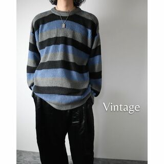 ヴィンテージ(VINTAGE)の【vintage】トライカラー 太ボーダー リブ編み ルーズ ニット セーター(ニット/セーター)