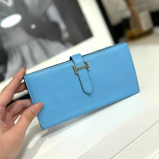 エルメス(Hermes)のエルメス ベアンスフレ シェブルミゾル ブルーアズテック D刻印(財布)