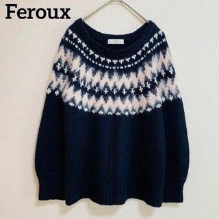 フェルゥ(Feroux)のst158 Feroux オンワード樫山 長袖ニット トップス ネイビー ファー(ニット/セーター)