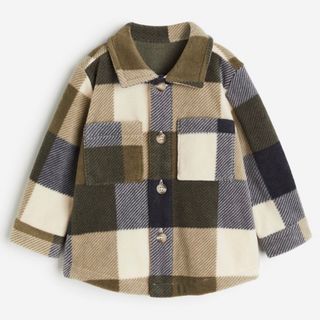 エイチアンドエム(H&M)のH&M  フリースシャツジャケット　ダークカーキグリーン／チェック(ジャケット/上着)