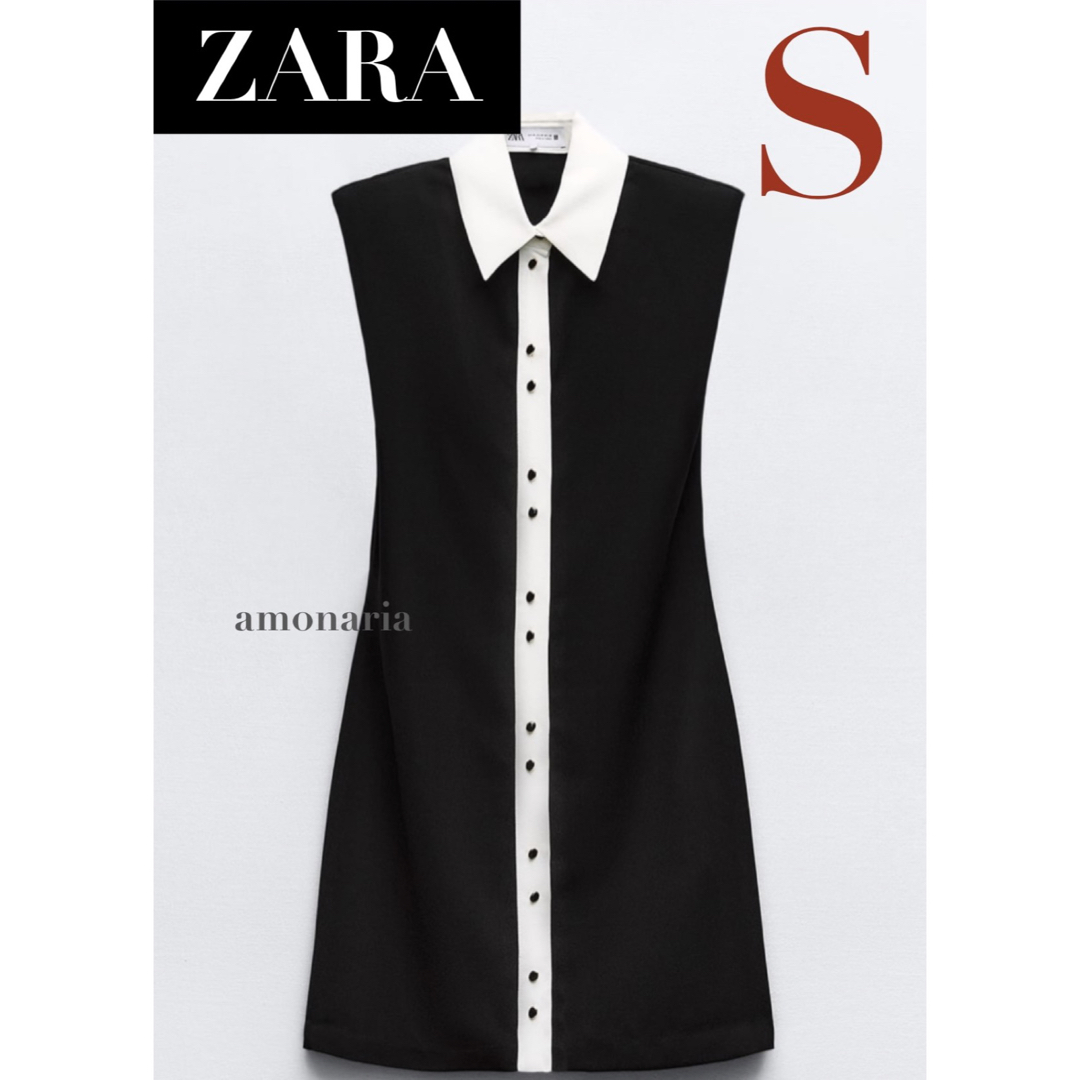 ZARA(ザラ)の【新品】ZARA ノースリーブクレープワンピース　ワンピース　ミニワンピース レディースのワンピース(ミニワンピース)の商品写真