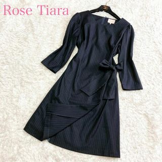 ローズティアラ(Rose Tiara)の美品 ローズティアラ  カシュクールワンピース 42  XL ひざ丈 ストライプ(ひざ丈ワンピース)