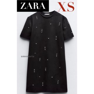 ザラ(ZARA)の【新品】ZARA ラインストーンフェイクスエードワンピース　ミニ丈 ワンピース(ミニワンピース)