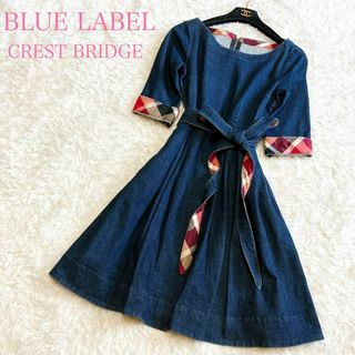 ブルーレーベルクレストブリッジ(BLUE LABEL CRESTBRIDGE)のブルーレーベルクレストブリッジ デニムワンピース 38 M リボン Aライン(ひざ丈ワンピース)