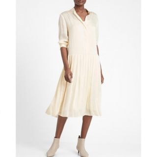 バナナリパブリック(Banana Republic)の新品タグ付き Banana Republic サテンプリーツシャツワンピース(ロングワンピース/マキシワンピース)