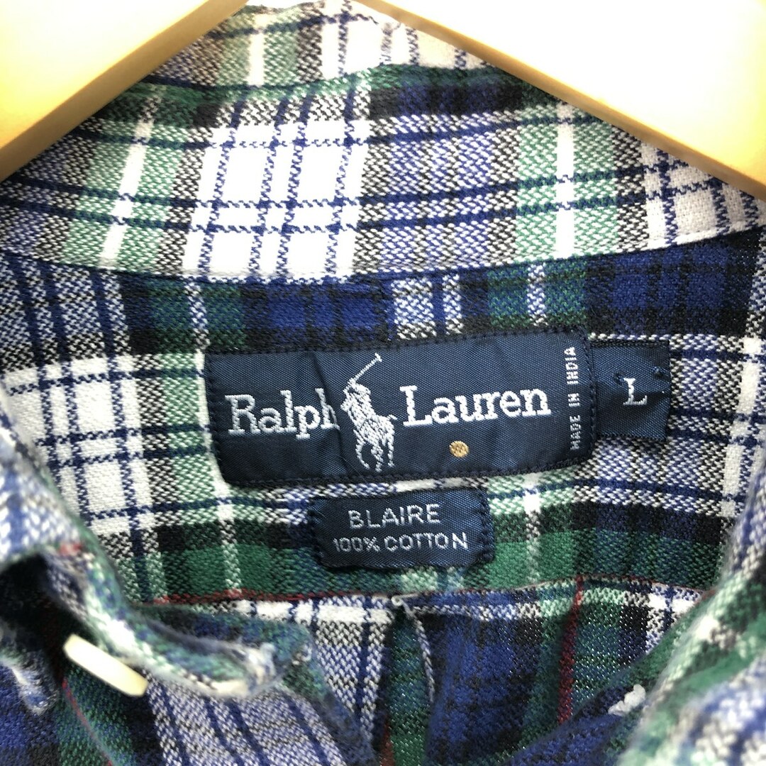 Ralph Lauren(ラルフローレン)の古着 ラルフローレン Ralph Lauren Ralph Lauren BLAIRE 長袖 ボタンダウンチェックシャツ メンズL /eaa422449 メンズのトップス(シャツ)の商品写真