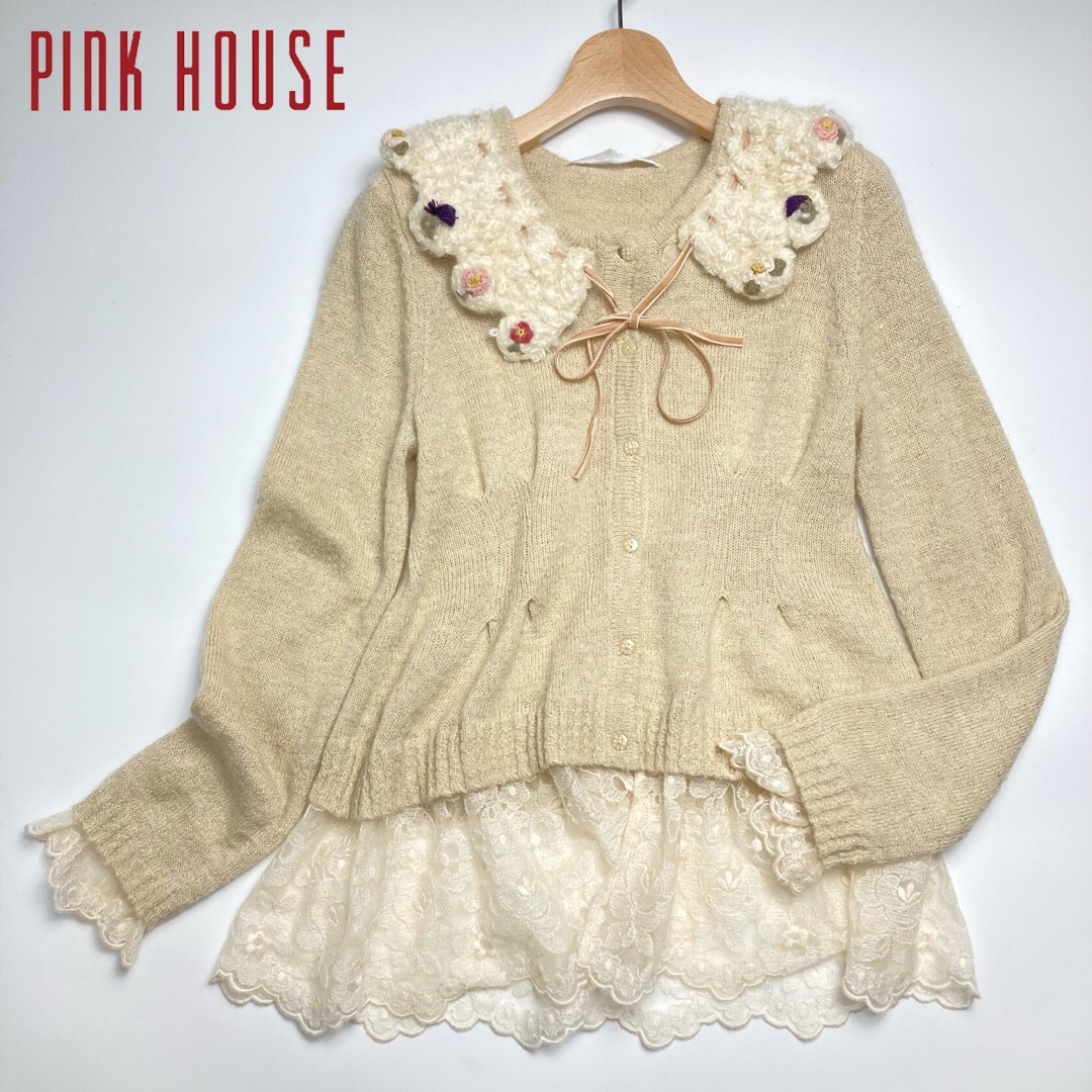 PINK HOUSE(ピンクハウス)のPINK HOUSE ピンクハウス 襟付き　カーディガン　ニットカットソー レディースのトップス(カーディガン)の商品写真