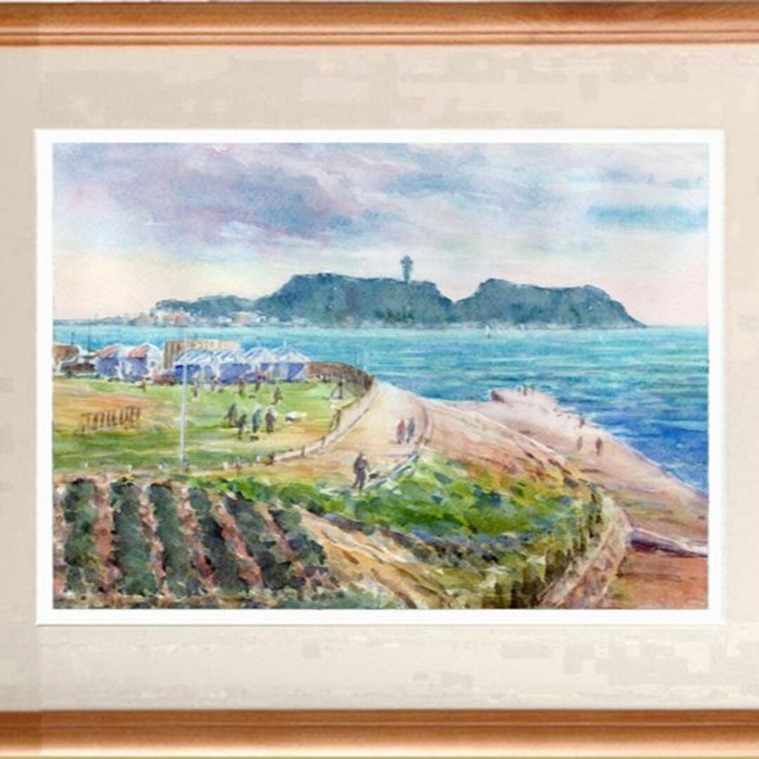 水彩画原画  江の島・湘南海岸公園　＃629