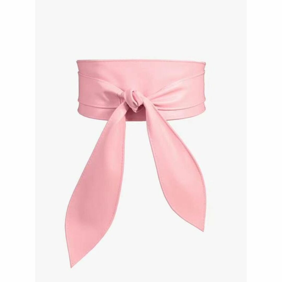【ピンク色】フェイクレザーサッシュベルト リボンベルト レディース レディースのファッション小物(ベルト)の商品写真