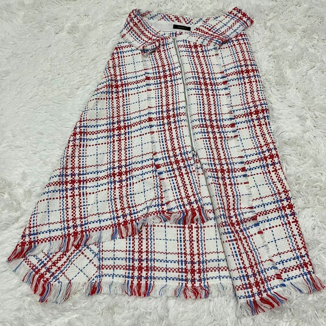 AMERICAN RAG CIE(アメリカンラグシー)のアメリカンラグシー　スカート　チェック　フリンジ　刺繍　ツイード　ロングスカート レディースのスカート(ロングスカート)の商品写真