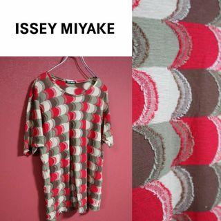 イッセイミヤケ(ISSEY MIYAKE)の【極希少】ISSEY MIYAKE 総柄デザイン ほつれ加工 レッド Tシャツ(Tシャツ/カットソー(半袖/袖なし))