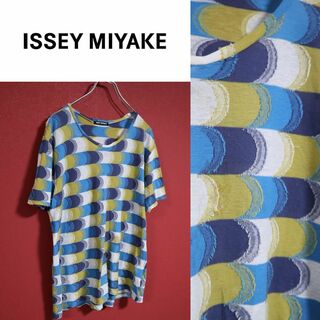 ISSEY MIYAKE - 【極希少】ISSEY MIYAKE 総柄デザイン ほつれ加工 ブルー Tシャツ