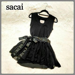 sacai - sacai ニットドッキング バックプリーツシャツワンピース