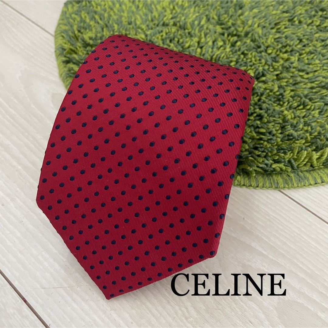 CEFINE(セフィーヌ)のCELINE セリーヌ ネクタイ 赤 ネイビー ドット メンズのファッション小物(ネクタイ)の商品写真