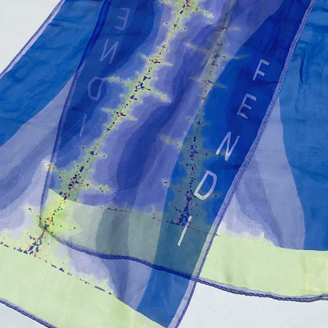 FENDI(フェンディ)の★FENDI★ ロングスカーフ シフォン ロゴ 波形 シルク パープル グリーン レディースのファッション小物(バンダナ/スカーフ)の商品写真