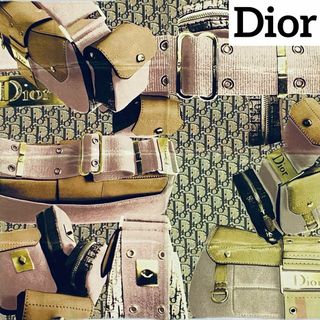 クリスチャンディオール(Christian Dior)の極美品 ★Dior★ ミニスカーフ トロッター バッグ シルク ピンク カーキ(バンダナ/スカーフ)