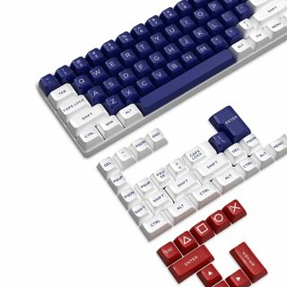 【色:ダークブルーホワイト】ゲーミングキーキャップ PBT ダブルショット 丸形(PC周辺機器)