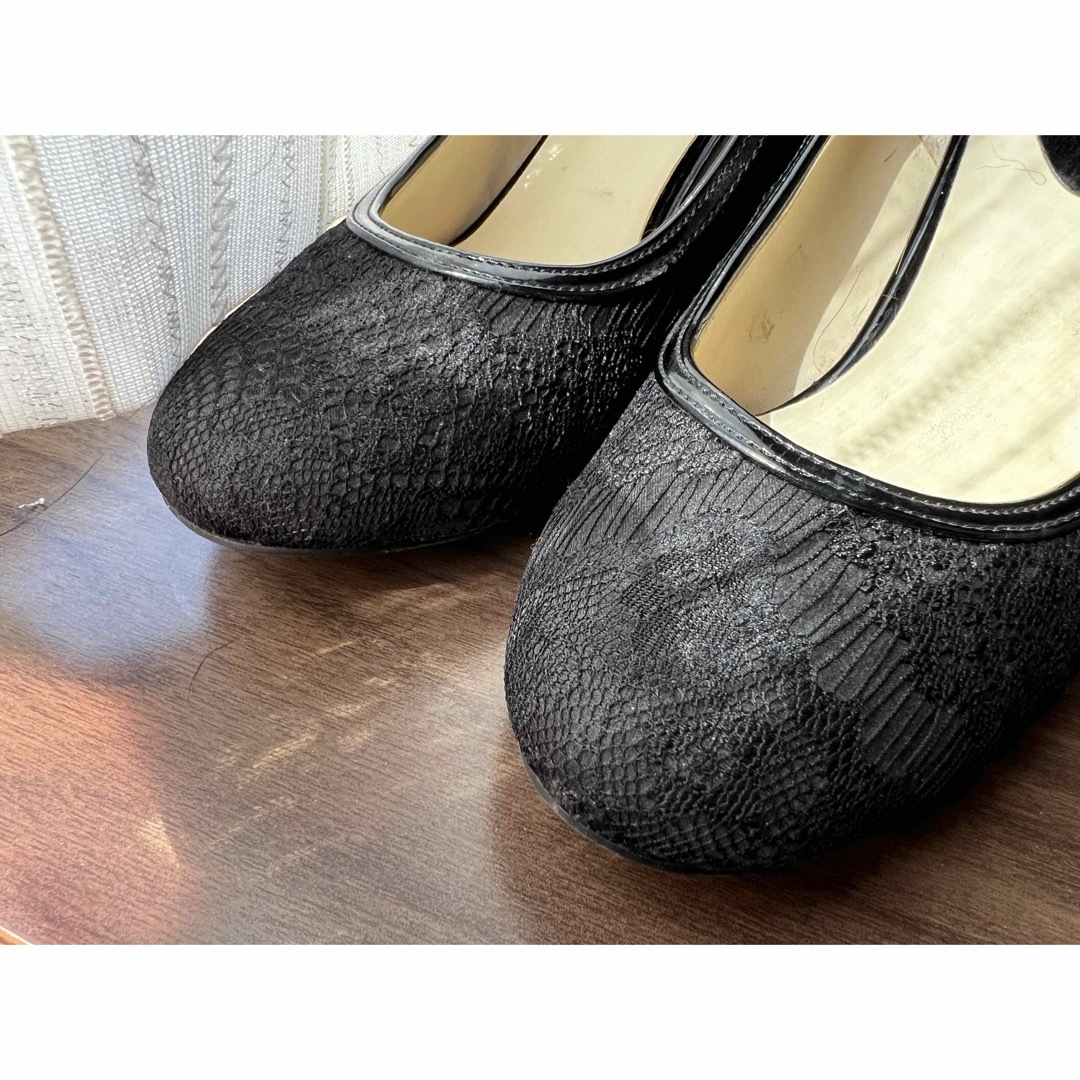パンプス　黒　冠婚葬祭　喪服　レース　22.5 23 レディースの靴/シューズ(ハイヒール/パンプス)の商品写真