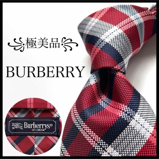 バーバリー(BURBERRY)の꧁極美品꧂ バーバリー ネクタイ ナロータイ ノバチェック ホースロゴ レッド(ネクタイ)