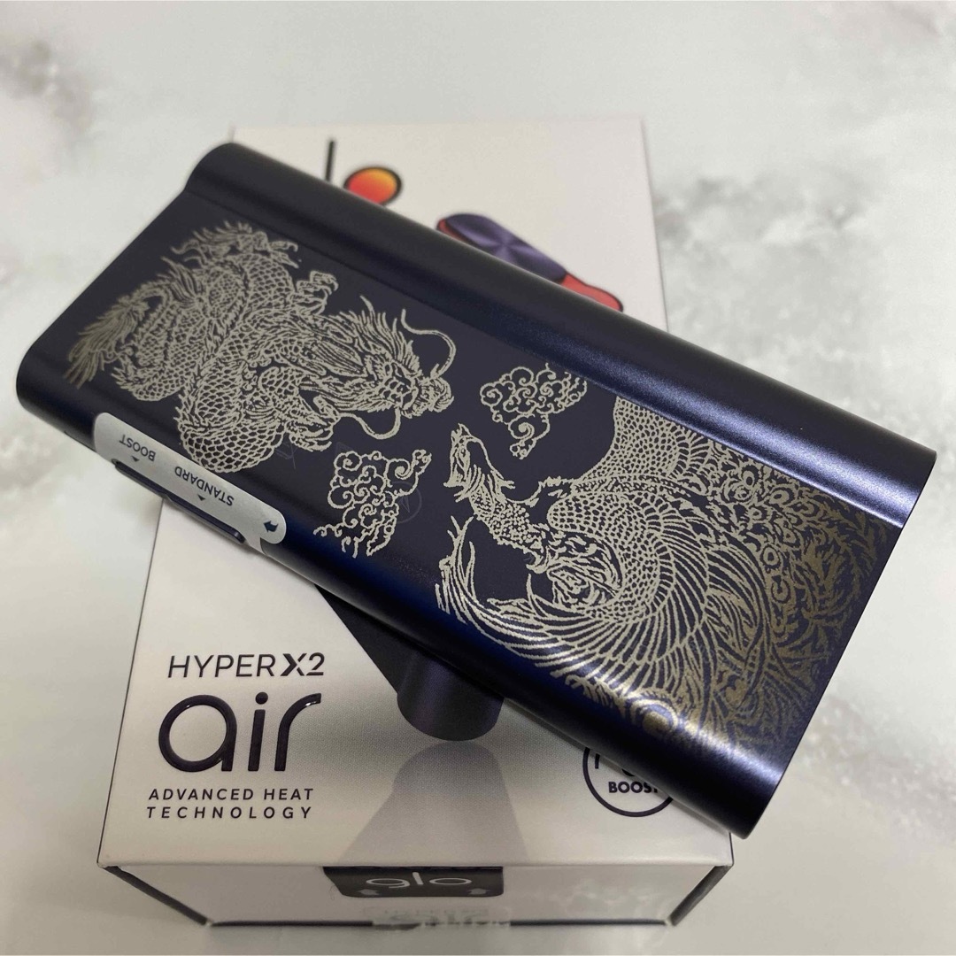 glo(グロー)の龍 鳳凰 加工 glo hyper air グローハイパー 本体 ネイビー 新型 メンズのファッション小物(タバコグッズ)の商品写真