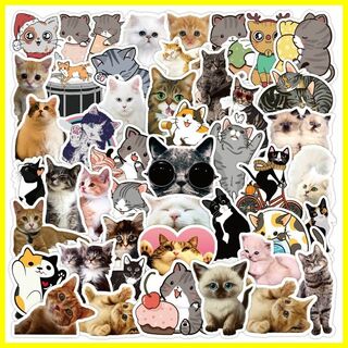 【色:猫】かわいいねこステッカーセット 50枚入り かわいいねこ防水デカール 猫(ノートPC)