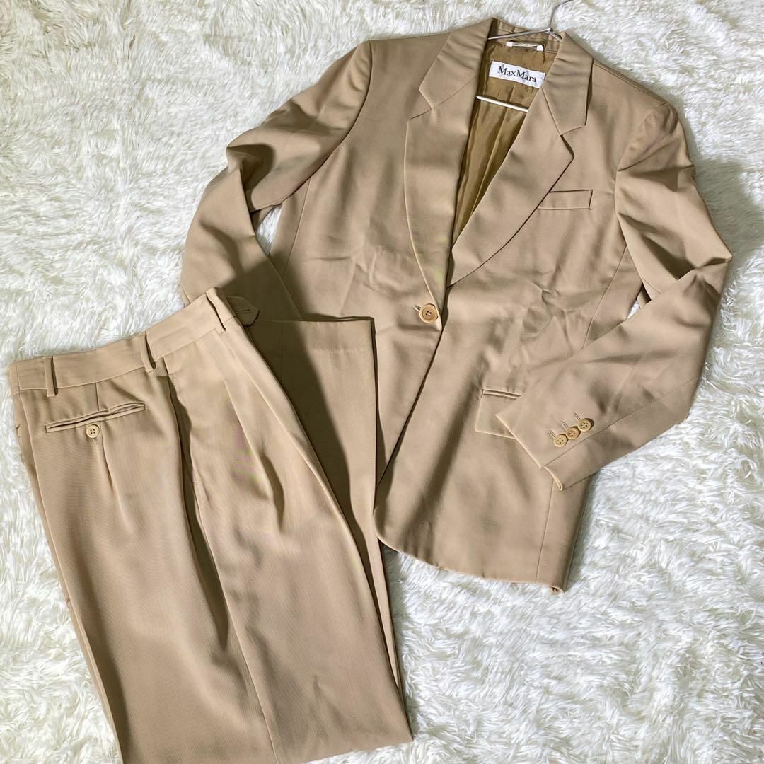 Max Mara(マックスマーラ)のマックスマーラ　セットアップ　ジャケット　パンツ　ベージュ　(L)　白タグ レディースのフォーマル/ドレス(スーツ)の商品写真