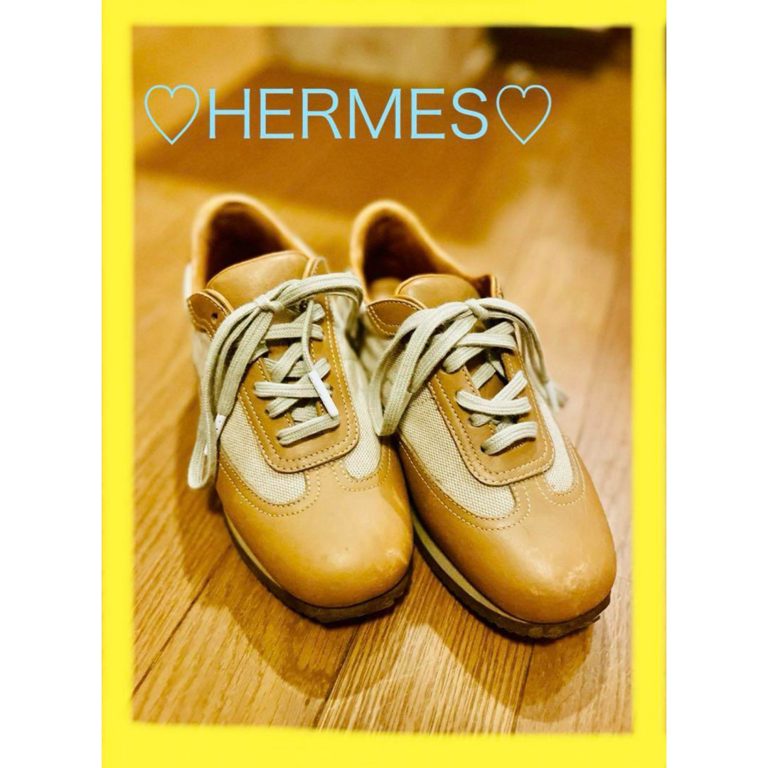 Hermes(エルメス)の♡HERMES スニーカー クイック キャンバスレザーベージュ 23.5cm♡ レディースの靴/シューズ(スニーカー)の商品写真