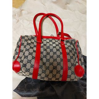 グッチ(Gucci)のグッチ　GUCCI　オールド　old　ハンドバッグ　シマ　ＧＧ　赤　レッド(ハンドバッグ)