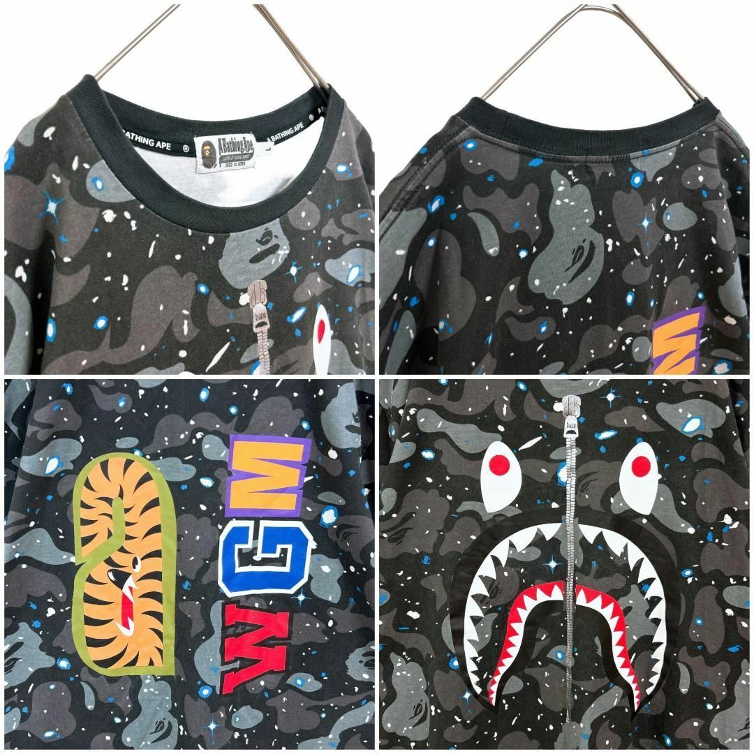 A BATHING APE(アベイシングエイプ)の美品★希少L★アベイシングベイプ スペースカモ柄 シャークTシャツ半袖カットソー メンズのトップス(Tシャツ/カットソー(半袖/袖なし))の商品写真