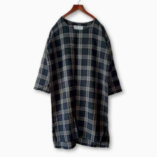 ネストローブ(nest Robe)の08Mab✨ゼロハチマブ 麻 リネン チェック ドロップショルダー ワンピース(ロングワンピース/マキシワンピース)