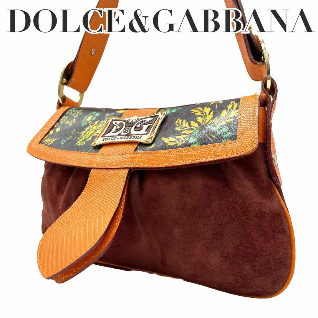 DOLCE&GABBANA(ドルチェアンドガッバーナ)の良品　ドルガバ　s53 肩掛け　ワンショルダーバッグ　スエード　リザードレザー レディースのバッグ(ショルダーバッグ)の商品写真