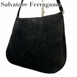 サルヴァトーレフェラガモ(Salvatore Ferragamo)の良品　フェラガモ　s53 スエード　レザー　肩掛け　ワンショルダーバッグ　黒(ショルダーバッグ)