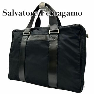 サルヴァトーレフェラガモ(Salvatore Ferragamo)の良品　フェラガモ　s53 ビジネスバッグ　ブリーフケース　ナイロン　レザー　黒(ビジネスバッグ)