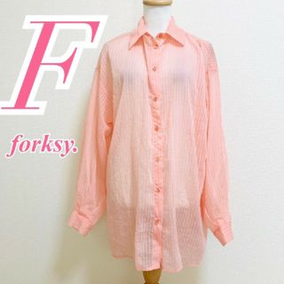 フォルクシー　長袖シャツ　F　ピンク　ストライプ　シアー　ポリ　ナイロン　セルロ(シャツ/ブラウス(長袖/七分))