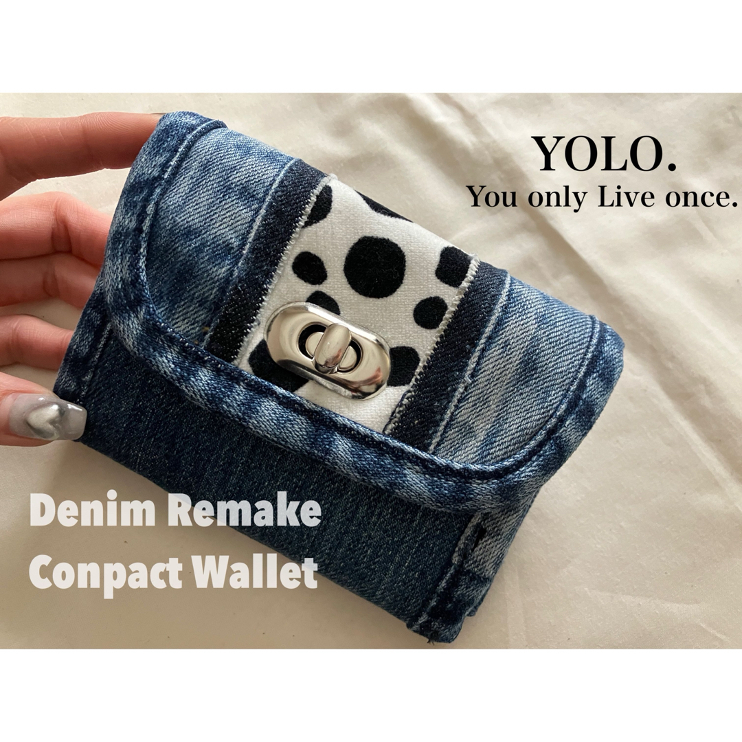 デニムリメイク コンパクトウォレット ダルメシアン ハンドメイドのファッション小物(財布)の商品写真