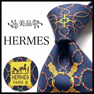Hermes - ꧁美品꧂ エルメス ネクタイ ファソネ ロープ ネイビー ブルー イエロー