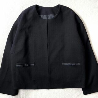 美品 Lavannor ツイードノーカラージャケット サイズ19 黒大きいサイズ(ノーカラージャケット)