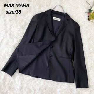 MAX MARA マックスマーラ 白タグジャケット ウール シルク ネイビー38