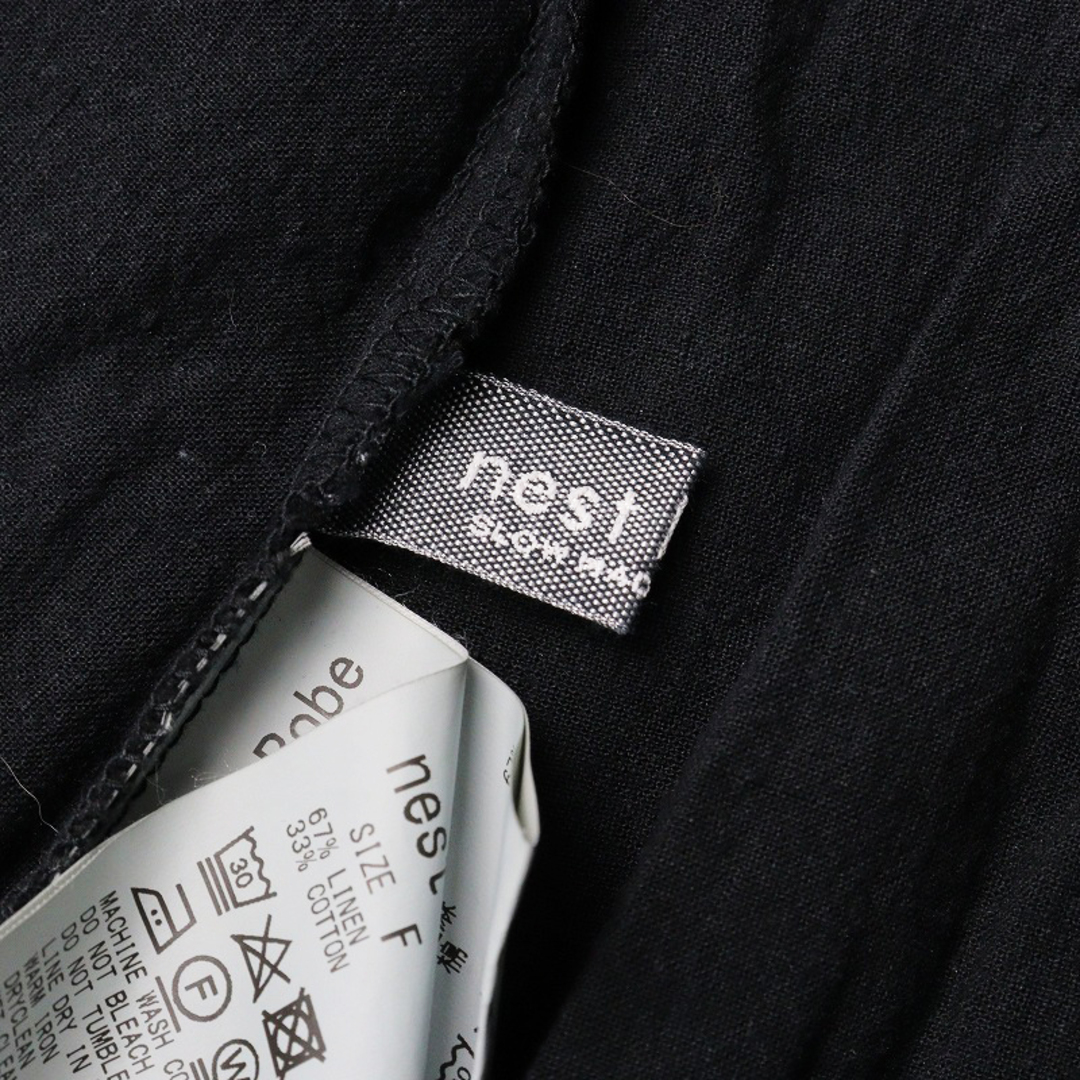 nest Robe(ネストローブ)の2022AW ネストローブ nest Robe UpcycleLino 近江晒 サイドギャザーワンピース F/ブラック ドレス 長袖 ロング シャツ【2400013741460】 レディースのワンピース(その他)の商品写真