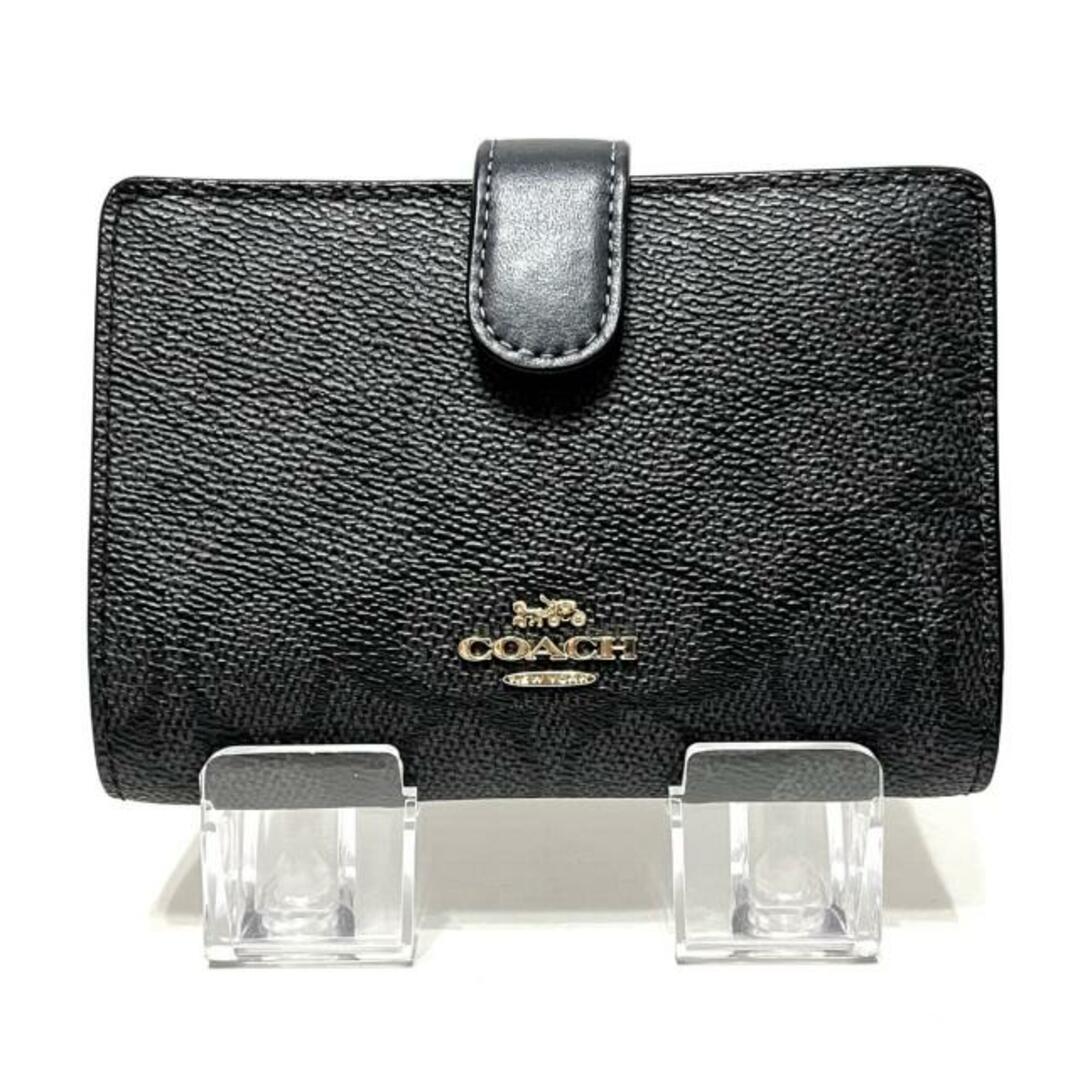 COACH(コーチ)のCOACH(コーチ) 2つ折り財布 シグネチャー柄 33034 ダークグレー×黒 PVC(塩化ビニール)×レザー レディースのファッション小物(財布)の商品写真