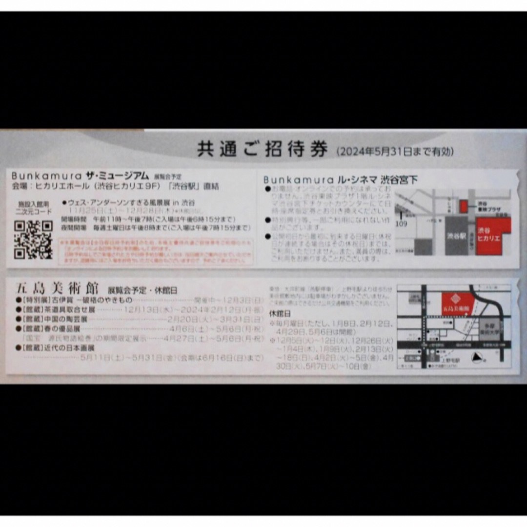 ４枚◆渋谷Bunkamuraザ・ミュージアム、ル・シネマ渋谷宮下共通ご招待券 チケットの施設利用券(美術館/博物館)の商品写真